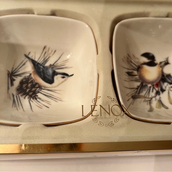 Lennox Winter Greetings Set of 2 Dipping Bowls Bird design. NWT - Picture 4 of 7